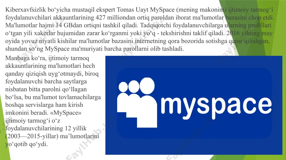 honch asosida almashilgan ma’lumotlar; 6)boshqa bir davlat yoki tashkilotga bildirilmagan, ishonch asosida olingan yoki ularga berilgan ma’lumotlar. qonunga muvofiq quydagilar davlat sirlariga kiritiladi: 1) xavfsizlik xizmatlari ma’lumotlari va ilm-fanga oid kashfiyotlar; 2) mudofaa ma’lumotlari; 3) xalqaro aloqalarga oid ma’lumotlar; gfrda 1949 yilda konstitutsiya qabul qilingan qonuni mavjud bo’lib, uning 5-moddasida so’z va nashr erkinligi, shuningdek barcha axborot manbaalaridan ma’lumot olish kafolatlanadi, senzuraga yo’l qo’yilmaydi. senzura deb hukumat, tahririyat yoki boshqa boshqaruvchi tomonidan shu boshqaruvchilar fikricha zararli, xavfli yoki noqulay boʻlgan nutq yoki boshqa ommaviy muloqotni bekitishga aytiladi. germaniya aholisida o’zaro raqobatchi oavlar orasida istaganini tanlash imkoniyati bor. 1995 yilning oxirlariga kelib germaniyada faqatgina kundalik matbuotning sotuv hajmi kuniga 25 mil. atrofidagi nusxani tashkil etdi. hozirgi kunda kelib esa 32 mil. kishini tashkil etadi. image1.jpeg image2.jpg image3.jpeg image4.png image5.jfif image6.jpg image7.jpg image8.jpg image9.jpg image10.jpg image11.jpg /docprops/thumbnail.jpeg