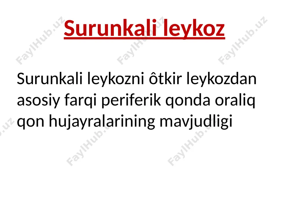lan aniqlanadi . 61 bilan qon va suyak iligida limfotsitoz hb 10% (agar bemor vazn yo'qotish choralarini ko'rmagan bo'lsa); • zaiflik ( ekog ≥2, nogironlik); • infektsiya belgilarisiz past darajadagi isitma; • infektsiya belgilarisiz bir oydan ortiq davom etadigan tungi terlar. 2. suyak iligi infiltratsiyasidan kelib chiqqan anemiya va/yoki trombotsitopeniyaning kuchayishi. sitostatik terapiya uchun ko'rsatmalar (2) 3. otoimmün anemiya va/yoki trombotsitopeniya, prednizolonga chidamli. 4. taloqning kattaligi (koʻrgʻich yoyidan >6 sm pastda), organning yaqqol kattalashishi. 5. massiv va ortib borayotgan limfadenopatiya. 6. limfotsitlarning ikki baravar ko'payishi (ldt) 6 oydan kam. monoterapiya: xlorambusil (leykeran) - 2 mg tabletka. - o'smaga qarshi vosita, alkillashtiruvchi birikma. bendamustin - tomir ichiga yuborish uchun dori. alkillashtiruvchi faollikka ega bo'lgan antitumor agent. cllni davolashga zamonaviy yondashuvlar d 20 antijeniga monoklonal antikordir . qo'ng'iroqlar: limfoma hujayralarida apoptoz va cd 20 antijenini ifodalovchi normal limfotsitlar. kimyoterapiya dorilari va glyukokortikoidlar bilan sinergik o'zaro ta'sirga ega, kimyoviy chidamli hujayra liniyalarining sensibilizatsiyasini …