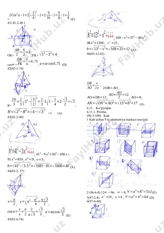 2 4 = = = = h h ah ah 12 5 arccos ; 12 5 6 2 5 2 cos = = × = = a a h a 12 5 169 13 ; 5 2 10 2 2 2 2 = - = - = = = r h r 5 ; 1 2 2 ; 5 = = = = = r h tg r h a 2 ; 1 2 1 ; cos ; 60 ; 1 2 5 4 3 0 = = = = = - + = h h h r r a a ( ) 18 6 12 2 4 3 2 5 4 3 ' = + = × + + + = h s la to = × + × = + = = = = = = = = 0 1 1 1 1 0 30 sin 6 6 …