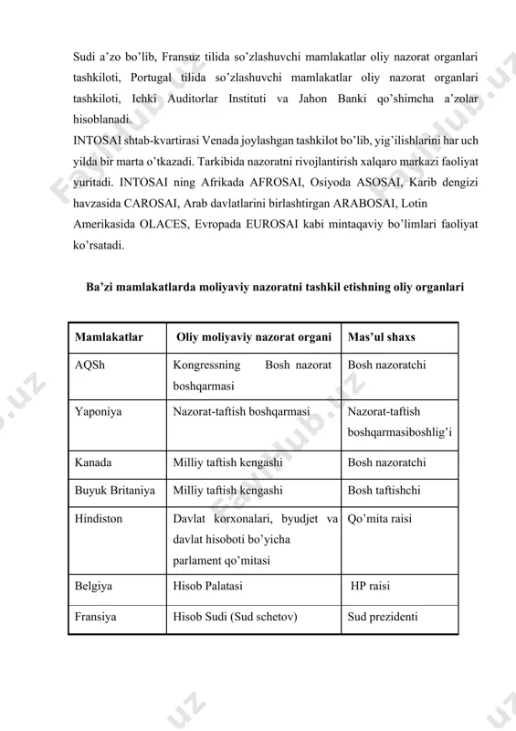 lib, unda davlat nazorati uchun tekshiruv organlari faoliyatining tamoyillari ishlab chiqilgan.quyida biz ushbu deklorasiya mohiyati bilan tanishib chiqamiz. oliy nazorat organi ishining maqsadi eng muhim hisoblangan pul va moddiy resurslarni boshqarishning qonuniyligi, to’g’riligi va tejamkorligi hisoblanadi. lima deklorasiyasida oliy nazorat organi o’ziga yuklatilgan vazifalarni turli xildagi tekshiruv organlaridan mustaqil va ularning aralashuvlaridan himoyalangan bo’lgandagina obyektiv va samarali amalga oshirishi mumkinligi keltirilgan. garchi umumiy hukumatning bir qismi sifatida oliy davlat organlari davlatdan mutloq mustaqil bo’lmasalarda, oliy nazorat organi o’z vazifalarini bajarish uchun tashkiliy va funksional mustaqillikka ega bo’lishi kerak. oliy nazorat organining mustaqilligi bevosita uning a’zolarining mustaqilligiga bog’liq. oliy nazorat organlarining a’zolari qaror qabul qiluvchi va bu qarorlar uchun uchinchi shaxs oldida javobgar bo’lgan kimsalardir. oliy nazorat organlari a’zolarining mustaqilligi ham konstitusiya bilan kafolatlangan bo’lishi kerak. ayniqsa, ularning mustaqilligiga zarar etkazmaydigan tarzda a’zolarini yollash jarayoni ham konstitusiyada aniqlashtirilishi kerak. oliy nazorat organi a’zolarining egallab turgan lavozimiga tayinlash yoki undan ozod qilish …