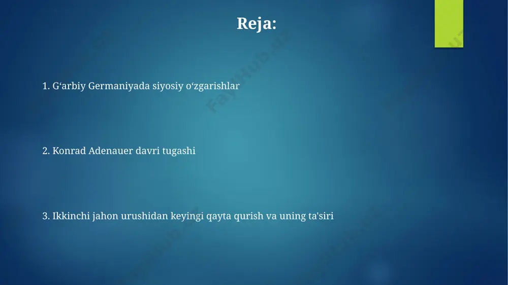 ʻsish sur'ati 5-7% ga yetdi va bu mamlakatni yevropaning etakchi iqtisodiy kuchiga aylantirdi. ruhr va rheinland mintaqalari gʻarbiy germaniyaning ogʻir sanoatining asosiy markazlari boʻlib, 1960-yillarda ularning ishlab chiqarish hajmi sezilarli darajada oʻsdi, bu esa mamlakatning eksport salohiyatini kuchaytirdi va taxminan 10 million kishiga ish oʻrni yaratdi. adenauerning ichki siyosati va ijtimoiy islohotlar 1957-yilda qabul qilingan "sotsial bozor iqtisodiyoti" modeli, gʻarbiy germaniyada iqtisodiy oʻsishni taʼminladi va 1960-yilga kelib ishsizlik darajasi sezilarli darajada pasaydi, uning natijasida rhine-ruhr mintaqasida yangi ish oʻrinlari yaratildi. adenauer davrida gʻarbiy germaniyada taʼlim tizimini isloh qilishga katta eʼtibor berildi va 1960-yilga kelib, maktablarda oʻquvchilar soni 5 millionga yetdi, bu esa mamlakatning intellektual salohiyatini oshirishga yordam berdi. adenauer davrining boshlanishi va uning muvaffaqiyatlari унинг муваффақиятлари орасида "wirtschaftswunder" (иқтисодий мўъжиза)ни амалга ошириш, 1955 йилда натога қўшилиш ва 1957 йилда европа иқтисодий ҳамжамиятига асос солиш каби муҳим воқеалар бор. аденауэр франция билан кельн ва париж шаҳарлари ўртасидаги муносабатларни яхшилашнинг асосини яратди …