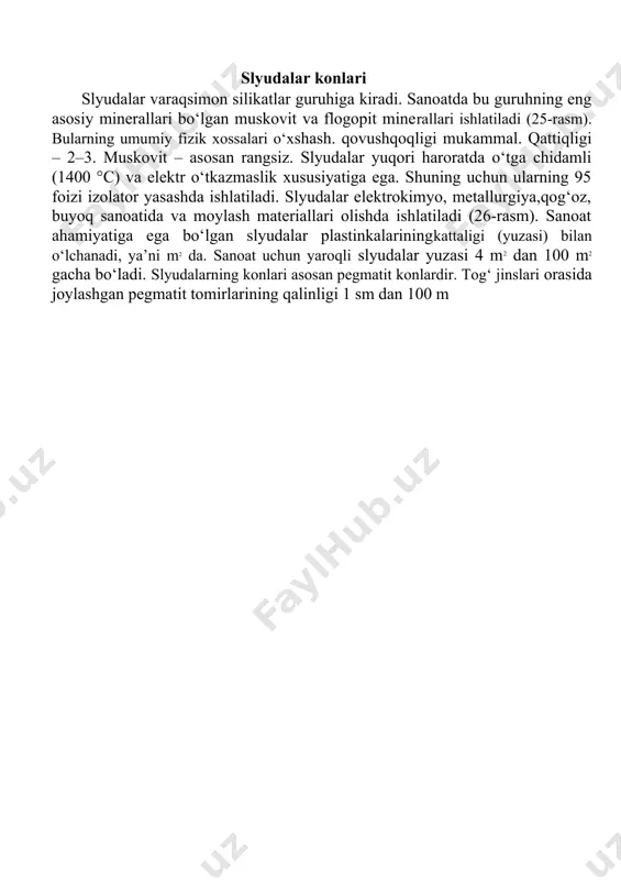 8. qo‘shmurodov o. foydali qazilmalar (ma’ruzalar matni).«universitet», 2002. 9. tursunov m.x. foydali qazilmalar. tdtu, 2000.