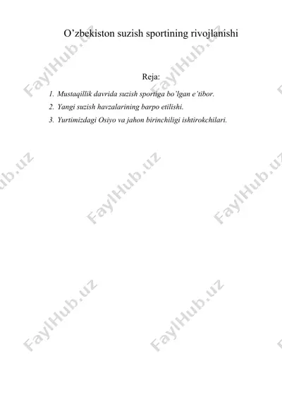 o’zbekiston suzish sportining rivojlanishi — DOC