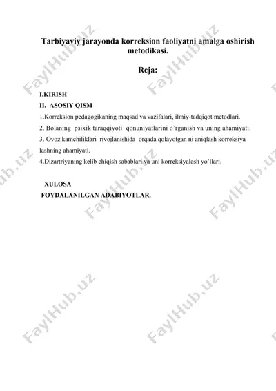korreksion faoliyatni amalga oshirish metodikasi — DOCX