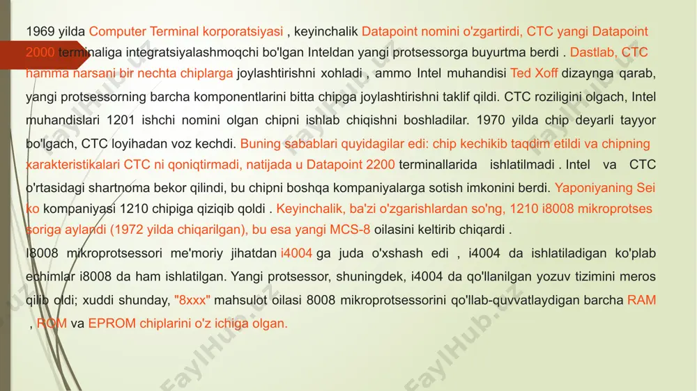 ar soni: 3500 texnik jarayon, nm: 10000 (10 mikron) ulagich: dip18 korpus: 18-pinli keramika yoki plastmassa (c8008, d8008, p8008 modellari) intel 8088 1979 yil 1 iyulda intel tomonidan chiqarilgan 16 bitli mikroprotsessor bo'lib, intel 8086 mikroprotsessoriga asoslangan, ammo 8 bitli tashqi ma'lumotlar shinasiga ega . protsessor original ibm pc kompyuterlarida ishlatilgan. intel 8088 kichik kompyuterlar oilasining rivojlanishi uchun asos bo'ldi. bu mos keladigan ish stoli kompyuterlarini tezda yaratishga yo'l ochdi. intel 8088 mikroprotsessorining raqobatchilari nec v20 kabi ishlanmalar bo'lib , u intel 8088 ga qaraganda 5% samaraliroq edi, lekin u bilan to'liq mos edi. sovet analogi k1810 vm88 mikroprotsessoridir, u k1810 mikrosxemalar seriyasining bir qismi edi . 8088 mikroprotsessori, boshqa ko'plab intel protsessorlari kabi, intel laboratoriyasida ishlab chiqilgan. intel 8088-dan bir yil oldin chiqarilgan intel 8086 protsessori toʻliq 16-bitli edi va 16-bitli qoʻllab-quvvatlash chiplarining yangi toʻplamini (masalan, xotira chiplari) talab qildi, ular oʻsha paytda ham mavjud edi. qimmat qimmat. shu …