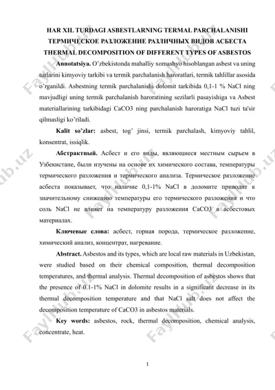 har xil turdagi asbestlarning termal parchalanishi — DOCX
