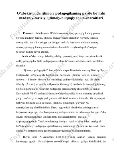 ijtimoiy pedagogika va uning tarixiy asoslari — DOCX