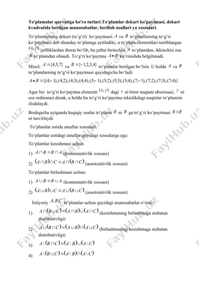 to'plamlar va ularning xossalari — DOCX