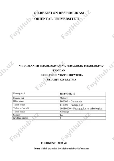 kurs ishini bajarish bo'yicha uslubiy ko'rsatma — DOCX