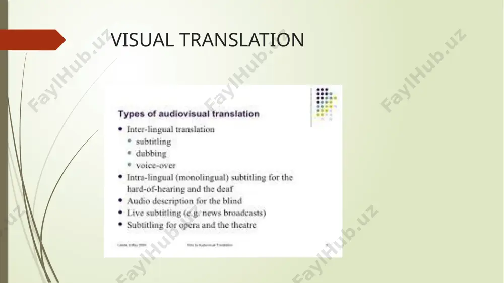 ppear as though it is being uttered by the actors. subtitles are an abbreviated written translation of what can be heard on screen. fansubbing, considered a forerunner of crowdsourced translation, arose in response to the dissatisfaction of fans with what they considered inadequate dubbing and subtitling of tv series. fans took on the translation job themselves. audiovisual translation plays an important role in making audiovisual materials accessible to all. social translation fand fluent speech visual translation: international language of design medical translation educational translation social translation image1.jfif image2.png image5.png image6.png image7.png image8.png image9.png image10.png image11.png image12.png image13.png image14.png image15.png image16.png image17.png image18.png image19.png image3.png image20.png image21.png image22.png image23.png image24.png image25.png image4.png image26.png image27.png image28.png image29.png image30.png image31.png image32.png image33.png image34.png image35.png image36.png image37.png image38.png image39.png image40.jfif image41.png image42.jpg image43.jpg image44.jpg /docprops/thumbnail.jpeg
