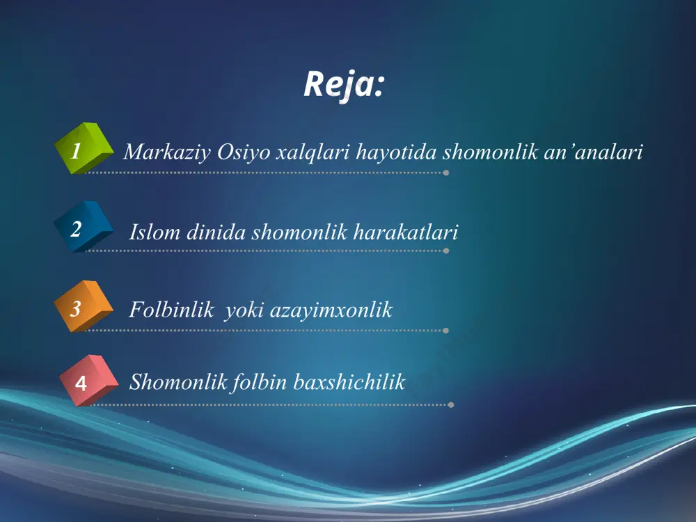 n i z m - ibtidoiy jamoa tuzumi yemirilishi davrida paydo bo'lgan animistik e'tiqod va ibodatning keng doirasiga kiradigan qadimgi diniy e'tiqodlardan biri. shomonlikdagi asosiy, hal qiluvchi holat shomon tanasiga ruhlarning joylashishi to‘g‘risidagi tasavvurdir. odamlar shomonning o‘ziga xos trans holatini ko‘rganlarida uni o‘zi chaqirgan ruhlar egallab oldi, deb o‘ylaydilar. bunda shomon ko‘pincha o‘z harakatlarida animistik obraz yoki shu obrazlarni eslatuvchi predmetlarni qo‘llaydi. ruhlarni chaqirish shomonlik harakatlarini ta’sirchan jamoaga yo‘naltirib, ulardan o‘z manfaatlari yo‘lida foydalanishni taqozo etadi. folbinlik yoki azayimxonlik vazifalarini ado etish uchun kishilardan maxsus qobiliyatga ega bo‘lishlari zarur hisoblangan. ushbu iqtidor ko‘pincha tug‘ma bo‘lmasdan, ma’lum jiddiy tayyorgarlik natijasidagina egallangan. buning uchun tanlangan nomzod qirq kun davomida o‘z xonadonida tashqi dunyodan ajralgan holda chillada o‘tiradi. bu davr shomonlikning «chilla davri» hisoblanadi. umuman, xalq tasavvurida insonlarni ins-jinslar ta’siridan eson-omon asrash ularning chilla davri (chilla - forscha «chixil» - qirq degan ma’noni bildiradi) tartib qoidalarga qanchalik rioya qilishlariga bog‘liq bo‘lgan. chilla inson …