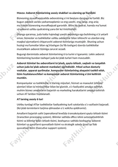 axborot tizimlarining asosiy shakllari va ularning qo’llanilishi — DOCX