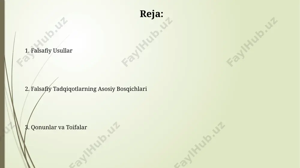bayon etilgan bo'lib, 100 dan ortiq ilmiy jamoalar tomonidan qabul qilingan. karl popper tomonidan 20-asrning o'rtalarida avstriyada ishlab chiqilgan falsifikatsiya printsipi, ilmiy nazariyalarning yolg'onligini isbotlash orqali ularning haqiqiyligini tekshirish usulini taklif qiladi. epistemologiya va ontologiya epistemologiya va ontologiya o'rtasidagi bog'liqlik 17-asrning mashhur faylasuflari tomonidan, masalan, dekartning "cogito, ergo sum" (fikrlayman, demak mavjudman) tamoyili orqali ko'rsatilgan, bu 2 ta sohani bir-biriga bog'laydi. ontologiya, mavjudlikning tabiati haqida so'z yuritadi, platon va aristotel kabi qadimgi yunon faylasuflarining 5 ta element haqidagi ta'limotlaridan zamonaviy metafizik tushunchalarga qadar rivojlanib borgan. kontseptsiya va kategoriyalar концепциялар ва категориялар таснифидаги 3 та асосий ёндошув (номиналистик, реалистик ва инстументалист) ўртасидаги фарқларни 18-аср француз файласуфларининг 2 та асосий мактаби мисолида кўриш мумкин. ўзбекистон республикасининг “таълим тўғрисида”ги қонунида 5 та асосий таълим даражаси ажратилган бўлиб, улар концептуал билимларни шакллантиришда турлича категориялардан фойдаланади. taqqoslash usuli таққослаш усули 2та ёки ундан ортиқ фалсафий тушунчаларни, масалан, аристотель ва платоннинг 3та асосий категорияларини, самарқанд ва …