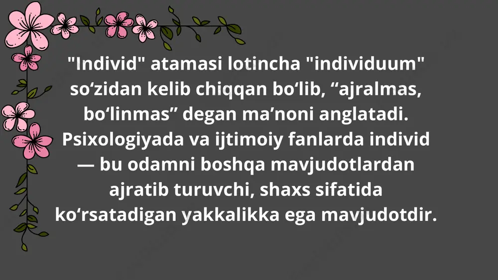 da tushunarli qiladi. individuallikni rivojlantirish: asosiy strategiyalar strategiya 1: o'z-o'zini anglash o'z-o'zini anglash individuallikni rivojlantirishning birinchi va eng muhim strategiyasidir. bu jarayon shaxsning o'zining kuchli va zaif tomonlarini, qiziqishlarini va maqsadlarini aniqlashga yordam beradi. misol uchun, o'z-o'zini anglash mashg'ulotlari orqali shaxs o'zining haqiqiy qiziqishlarini va hayotiy maqsadlarini aniqlashi mumkin. strategiya 2: maqsad qo'yish maqsad qo'yish individuallikni rivojlantirishda muhim ahamiyatga ega. aniq va o'lchovli maqsadlar belgilash shaxsga o'zining rivojlanish yo'lini belgilash imkonini beradi. misol sifatida, shaxs bir yil ichida yangi ko'nikma o'zlashtirish maqsadini qo'yishi mumkin, bu esa u uchun reja tuzish va harakat qilishni o'z ichiga oladi. strategiya 3: rivojlanishga intilish rivojlanishga intilish shaxsning o'zini doimiy ravishda yaxshilashga bo'lgan intilishidir. bu o'z-o'zini rivojlantirish kurslariga, kitoblar o'qishga yoki yangi ko'nikmalarni o'zlashtirishga qaratilgan harakatlar orqali amalga oshirilishi mumkin. masalan, shaxs yangi til o'rganish orqali o'z imkoniyatlarini kengaytirishi va yangi madaniyatlarni o'rganishi mumkin. photo by priscilla du preez 🇨🇦 on unsplash individuallikni rivojlantirishda muhim …
