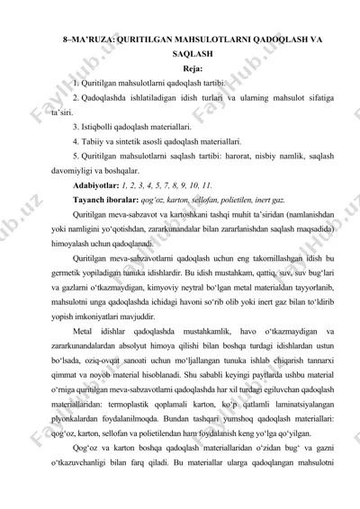 quritilgan mahsulotlarni qadoqlash va saqlash — DOCX