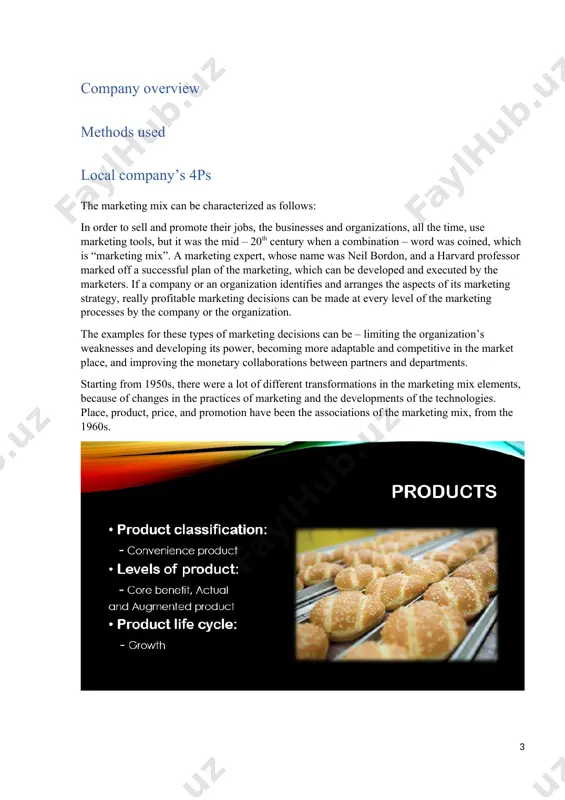 roduct. place promotion foreign company’s 4ps recommendations the company should open new branches in other cities, without waiting to open many branches in one city, 30 branches for one city is enough. the organization should get in touch and work with other international bakeries, so that it earns opportunities to internationalize its brand. references arutyunyan, pavel(waiter). personal interview. tashkent, february 25, 2021. djurayeva, anna(counter). personal interview. tashkent, february 25, 2021. safiabakery.uz. 2021. [online] available at: [accessed 3 march 2021]. wedwed.ru. 2021. wedwed. [online] available at: [accessed 3 march 2021]. 2 image1.png image2.png