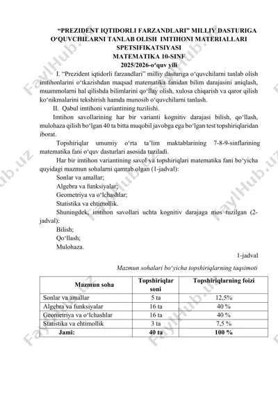 "milliy dastur matematika" — DOCX