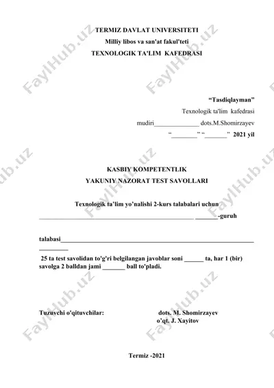 yakuniy nazorat test savollari — DOC