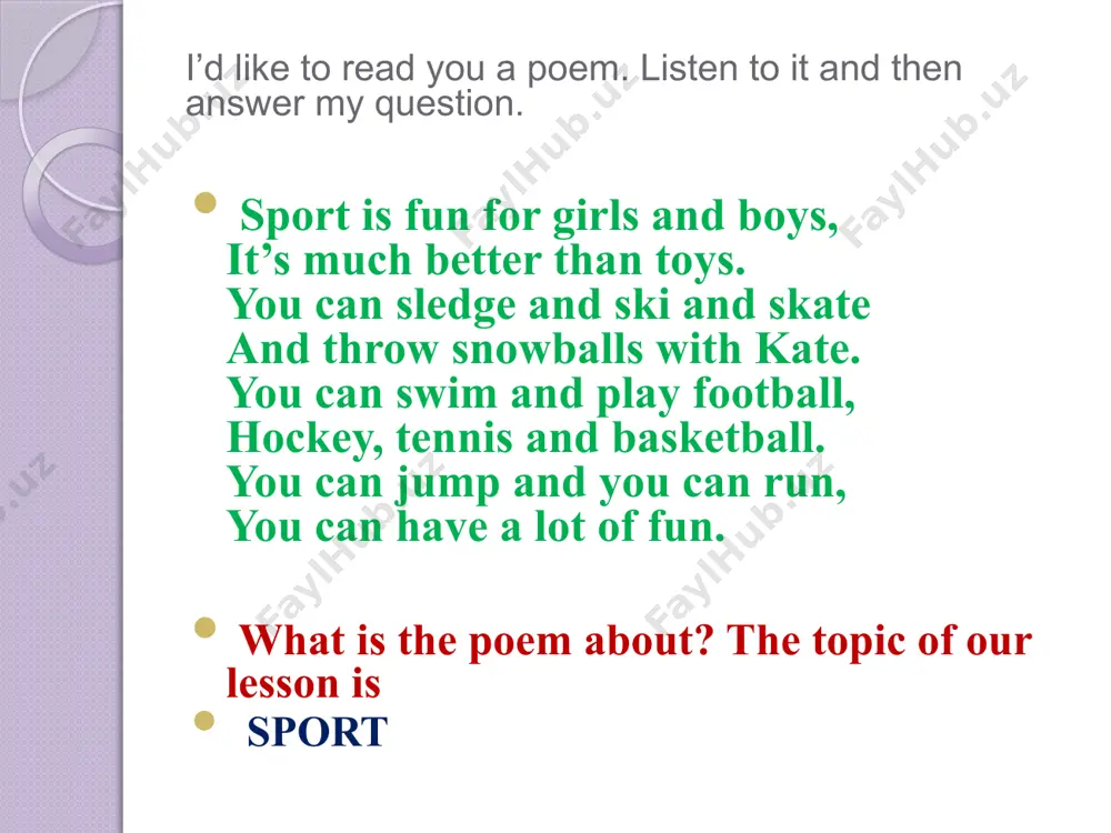 isciplined in their daily activities. we've always paid great attention to sport in our schools, colleges and universities. you can hardly find a school without a gym or a sports ground. every city and town has a few stadiums or swimming pools where local competitions are usually held. there are different sporting societies and clubs in russia. many of them take part in different international tournaments and are known all over the world. a great number of world records have been set by russian sportsmen. our sportsmen also win a lot of gold, silver and bronze medals in the olympic games. image9.gif image10.gif image11.gif image2.gif image3.gif image4.gif image5.gif image6.gif image7.gif image8.gif image12.wmf image13.wmf image14.wmf image15.wmf image16.gif image17.wmf image18.wmf image26.gif image27.jpeg image28.png image19.jpeg image20.jpeg image21.jpeg image22.jpeg image23.jpeg image24.jpeg image25.jpeg image29.wmf image30.jpeg image31.jpeg /docprops/thumbnail.jpeg