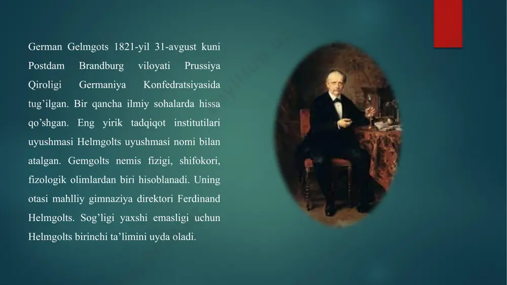 lik nerv signallari nervlar bo’ylab beqiyos tez o’tishga ishonishgan u qurbaqaning yaqinda ajratilgan siyatik nervi va u birkitilga boldir mushagidan foydalangan. gelmgolts birinchi bo’lib nerv bo’ylab nerv o’tkazuvchanligini o’lchashga harakat qoldi. irgari olimlar bu uztish simlarda yorug’lik tezligida sodir bo’ladigan uzatish bilan bir xil ekanligiga ishonishgan. shuni ta'kidlash kerakki, psixologiya sohasi sifatida psixofizyologiyaning jadal rivojlanishi va shakllanishi xix asrning o'rtalariga to'g'ri keladi, garchi uning kelib chiqishi chuqur qadimiylikka ildiz otgan bo'lsa-da. uzoq o'tmishda psixofizyologik holatni baholashda fiziologik ko'rsatkichlardan foydalanilgan. misol uchun, qadimgi anglo-sakslar jinoyatda gumon qilingan odamni quruq nonning qobig'ini chaynashga majbur qildi.yuliy tsezar o'zining shaxsiy legioninidagi askarlarni tanlab, ularni muayyan stressli vaziyatlarda o’zini qanday tutishi va xulq-atvorini baholagan.ushbu vaziyatdan muvafaqqiyatli o’tganlar legionga kiritilgan. insonning psixologik holati har doim uning fiziologik ko'rinishlari bilan bog’liqligi aniqlangan.misol uchun: nemis fiziologlari fexner (1801-1887) va veber ishlarida ko’rish mumkin.veber va fexnerning maqsadi tashqi ta`sirotlar (fizik omillar) ta`sirida sezgilarning o’zaro munosabatlari sohasidagi qonuniyatlarni topishdan iborat …