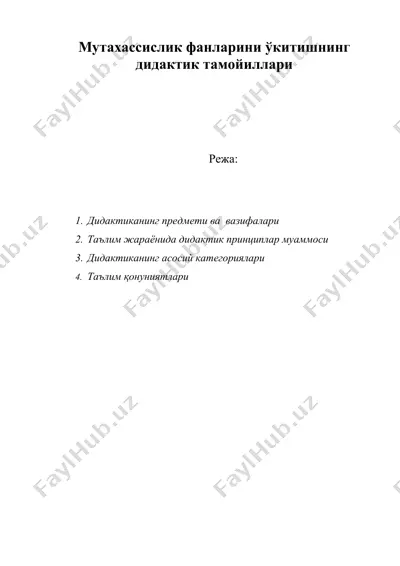 мутахассислик фанларини укитишнинг дидактик тамойиллари — DOC