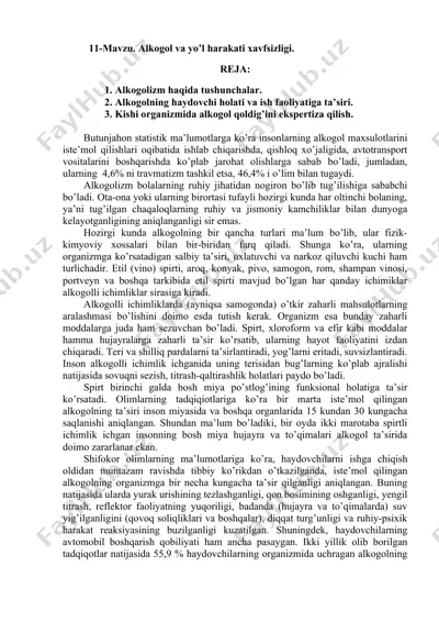 alkogol va yo'l harakati xavfsizligi — DOCX