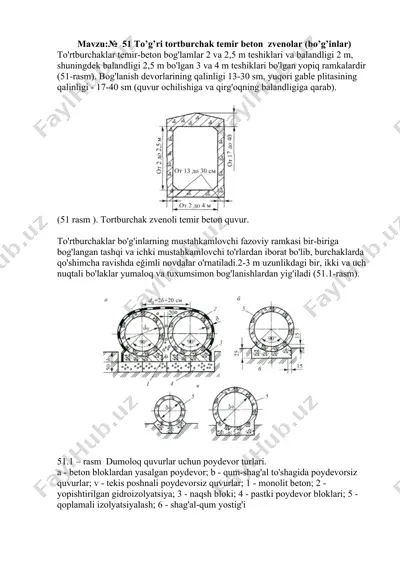 to'g'ri tortburchak temir beton zvenolar (bo'g'inlar) — DOCX