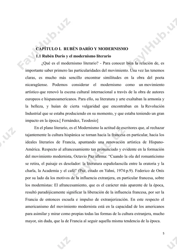 encia, una corriente literaria basada en el gusto por la literatura, el placer estético y la diversidad. un estilo fundamentado en las creaciones y en el ritmo como ideales, a los cuales queda ligado el tema. los rasgos esenciales que lo caracterizan son las correspondencias entre la vida íntima del poeta (artista) y el mundo de los objetos, la libertad creadora; intimidad individual; la oposición tristeza, nostalgia y alegría, la evasión del mundo material (elevación), el gusto por la extravagancia, lo extraño, lo bello, lo vulgar, la elegancia, el color; el culto de la forma (la prioridad a la misma); la búsqueda de la exquisitez, el amor y de lo novedoso, y de la musicalidad; la fuerza de la sugestión; el cosmopolitismo (nativismo y extranjero); y el gusto por el verso libre y la prosa poética. para josé maría valverde: el modernismo, en su aspecto más superficial, tenía mucha decoración …