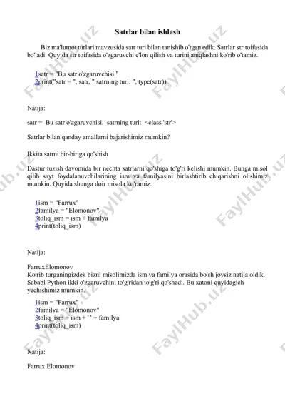 satrlar bilan ishlash — DOCX