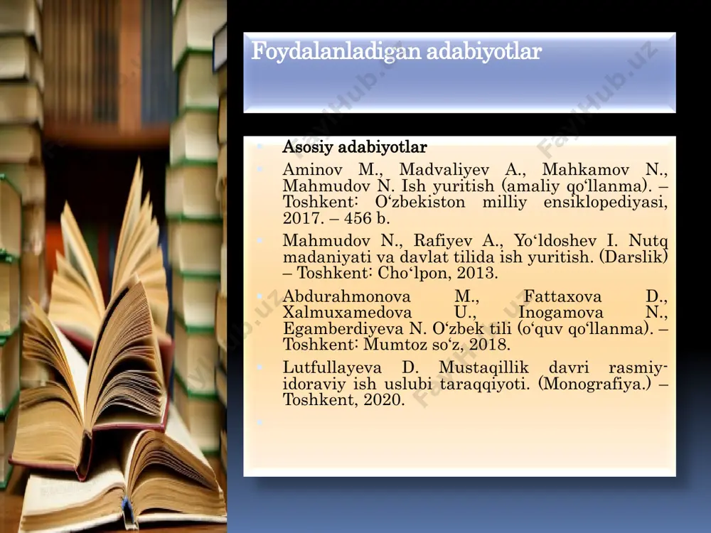ga xuddi shu tovush bilan boshlanadigan qism qо‗shilsa, sо‗z oxiridagi bir harf yozilmaydi: metall + lar = metallar, kilogramm + mi = kilogrammi kabi. 32. ‘ — tutuq belgisi: 1) a‘lo, ba‘zan, mayus, ta‘zim; ray, ta‘b; e‘lon, e‘tibor, e‘tiqod, me‘mor, ne‘mat, she‘r, fe‘l; nu‘mon, shu‘la kabi о‗zlashma sо‗zlarda unlidan keyin shu unli tovushning chо‗ziqroq aytilishini ifodalash uchun qо‗yiladi; mo‗jiza, mo‗tadil, mo‗tabar kabi о‗zlashma sо‗zlarda unlidan keyin shu unli tovushning chо‗ziqroq aytilishini ifodalash uchun qо‗yiladi; mo‗jiza, mo‗tadil, mo‗tabar kabi sо‗zlarda o‗ unlisi chо‗ziqroq aytilsa ham, tutuq belgisi qо‗yilmaydi; 2) in‘om, san‘at, qat‘iy, mas‘ul kabi о‗zlashma sо‗zlarda unlidan oldin shu unli oldingi undosh tovushdan ajratib aytilishini ifodalash uchun qо‗yiladi. ii asos va qо‗shimchalar imlosi 33-37-qoidalar 33. qо‗shimcha qо‗shilishi bilan sо‗z oxiridagi unli о‗zgaradi: 1) a unlisi bilan tugagan fe‘llarga -v, -q, -qi qо‗shimchasi qо‗shilganda a unlisi o aytiladi va shunday yoziladi: sayla — saylov, sina — sinov, aya — ayovsiz; so‗ra — …
