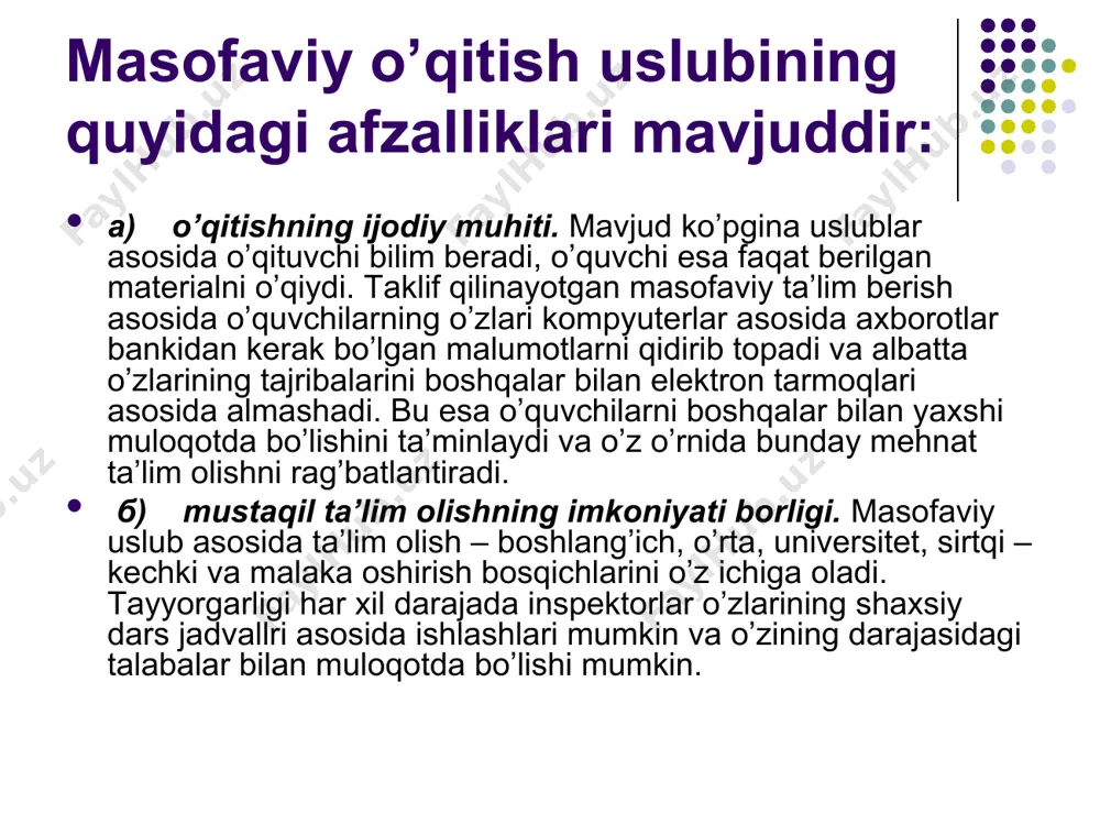pedagogik va axborot texnologiyalarini o‘z vaqtida ishlab chiqish va joriy etishni ta’minlashni nazorat ostiga olish zarur” ligini alohida ta’kidladilar. bugun olimlar va o‘qituvchilar ilg‘or pedagogik texnologiyalarni ishlab chiqishga astoydil kirishishlari shart va ular bu ishga mas’uldirlar. bu sohaga yaqin xorijiy davlatlarda ham e’tibor kuchaytirilmoqda. muhimi shundaki, prezidentimiz i.karimov tomonidan milliy dasturni ro‘yobga chiqarish bosqichida “o‘quv-tarbiyaviy jarayonni ilg‘or pedagogik texnologiyalar bilan ta’minlash” muhim vazifalardan biri sifatida belgilandi. bugun o‘zbekiston demokratik huquqiy davlat va adolatli fuqarolik jamiyati qurish yo‘lidan izchil borayotganligi uchun kadrlar tayyorlash tizimi tubdan isloh qilindi, davlat ijtimoiy siyosatida shaxs manfaati va ta’lim ustuvorligi qaror topdi. o‘quv-tarbiyaviy jarayonni ilg‘or pedagogik texnologiyalar bilan ta’minlash zarurati kadrlar tayyorlash milliy dasturini ro‘yobga chiqarish shartlaridan biridir. respublikamizdagi o‘rta maxsus kasb-hunar ta’limi tizimida tahsil olayotgan talabalarni ilg‘or pedagogik va axborot texnologiyalari bo‘yicha yangi bilimlar tizimi bilan qurollantirishni uzluksiz tashkil etish davr talabidir. hozirgi zamon sharoitida, yuqori malakali kadrlarni tayyorlashda, o‘qitishning hozirgi zamon tizimlari va yangi …