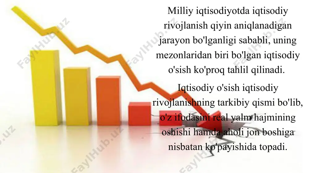 n ) , bu yerda: y — yalpi milliy (ichki) mahsulot; l — ishchi kuchi sarflari; к — kapital sarflari; n — tabiiy resurslar sarflari. bu funksional bog'lanishdan kelib chiqqan holda iqtisodiy o'sishni belgilab beruvchi bir qator xususiy ko'rsatkichlarni keltirib chiqarish mumkin: mehnat unumdorligi (y /l ) — mahsulot ishlab chiqarish hajmining jonli mehnat sarflariga nisbati; 2) mehnat sig‘imi (l/y) - jonli mehnat sarflarining mahsulot ishlab chiqarish hajmiga nisbati; 3) kapital samaradorligi (y/k) — mahsulot ishlab chiqarish hajmining unga sarflangan kapital xarajatlariga nisbati; 4) kapital sig'imi (k/y) — kapital xarajatlarining mahsulot ishlab chiqarish hajmiga nisbati; 5) tabiiy resurslar samaradorligi (y/n) — mahsulot ishlab chiqarish hajmining unga sarflangan tabiiy resurslar xarajatlariga nisbati; 6) mahsulotning resurslar sig‘imi (n/y) — tabiiy resurslar sarfining mahsulot ishlab chiqarish hajmiga nisbati; 7) ishchi kuchining kapital bilan qurollanganlik darajasi (k/l) — ishlab chiqarish jarayonida qo'ilanilayotgan kapital hajmining ishchi kuchi miqdoriga nisbati. «xarajatlar — ishlab chiqarish» tarmoqlararo balansi …