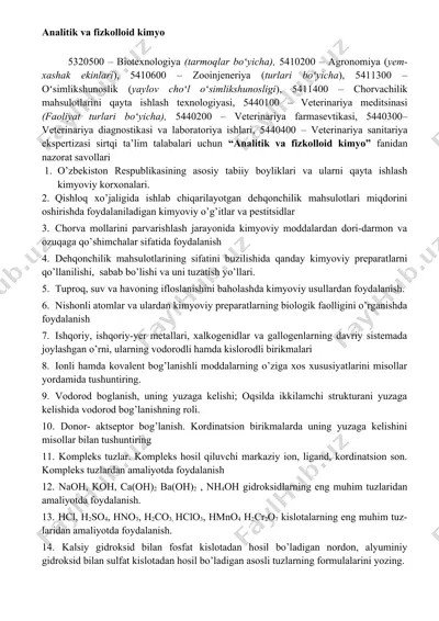 analitik va fizkolloid kimyo — DOCX