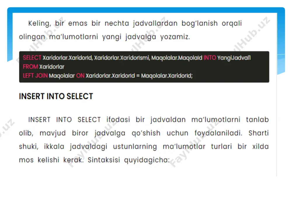 sql murakkab select va insert ifodalar (select into, insert into select) - Page 5