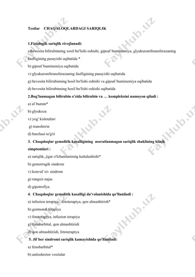 chaqaloqlar gemolitik kasalligi — DOCX