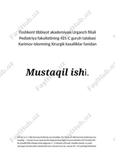 me’da va o'n ikki barmoq ichakning yara kasalligi — DOCX