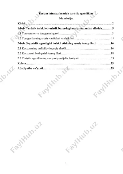 turizm infratuzilmasida turistik agentliklar — DOCX