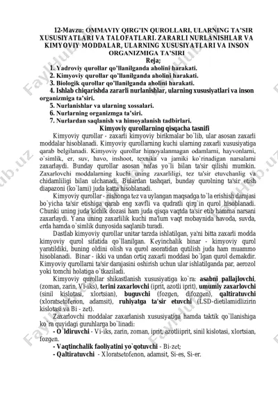 ommaviy qirg'in qurollari, ularning ta'sir xususiyatlari va talofatlari — PDF