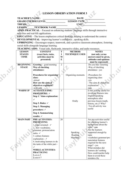 lesson observation form 3 — DOCX