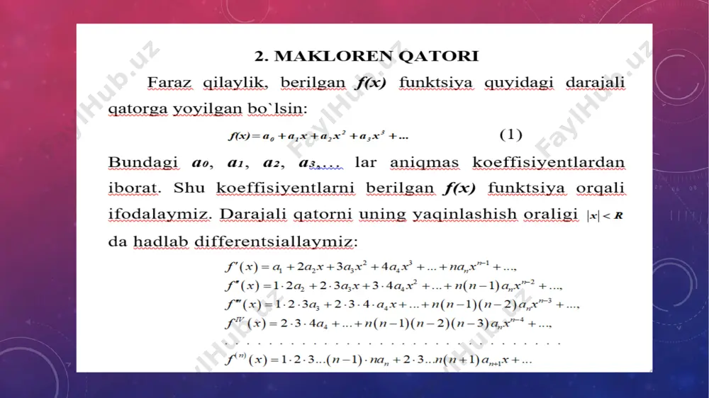 funksiyalarni teylor va makloren qatorlariga yoyishga doir misollar - Page 5