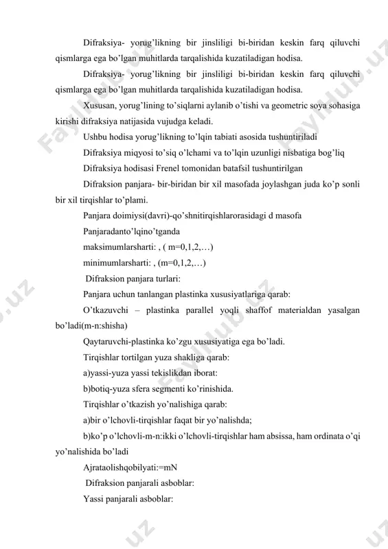 sini bajaradi. bu sxemada elementlar sonini kamaytirish imkoniyatini beradi.asosan, sferik va torodial botiq panjaralar ishlatiladi. dfs-5 va dfs-6 spektral asboblar pashen-rung sxemasi asosida tuzilgan. bunda chiqish tirqishi, panjara va fotoplyonka rouland aylanasida joylashgan va mustaqil harakatlana oladi. rouland aylanasi dfs-8 spektografi sxemasi: 1,2,3-linzalar 4-kirish tirqishi, i. kepler va r. dekart kabi olimlar yorug‘likning tezligini cheksiz katta deb hisoblashgan va natijada klassik mexanikada yorug‘likning tezligi cheksiz katta deb qabul qilingan. xo‘sh, amalda yorug‘likning tezligi nimaga leng? bu tezlikni o‘lchash yo‘lidagi birinchi urinishlar g.galiley lomonidan amalga oshirilgan. garchi bu tajriba aniq natijalami ko'rsatmagan bo‘lsa-da, yorug‘likning tezligi chekli ekanligi haqidagi fikrning mustahkamlanishiga olib kelgan. yorug’lik tezligining hozir qabul qilingan qiymatiga yaqin natijani aniqlash birinchi bo‘lib daniyalik astronom k. ryomerga nasib etgan. yorug’lik tezligini laboratoriyada aniqlash metodlari yorug’lik tezligini laboratoriyada aniqlash metodlari yorug’lik tezligini laboratoriyada aniqlash metodlari haqida galiley metodining takomillashgan shaklidir. ikki usul qo’l kelib qoladi: signal chiqarish va qaytib kelgan signalni qayd …