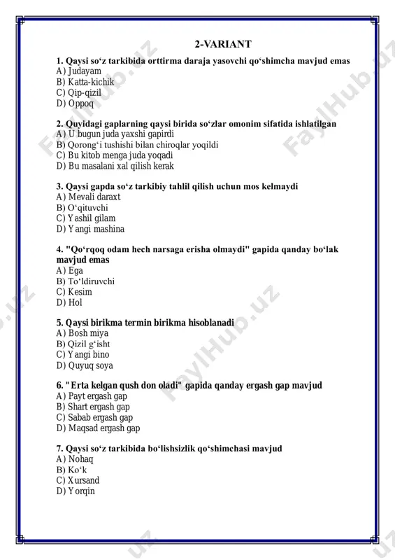 11-sinf ona tili va adabiyot fanidan 1-chorak uchun test savollari - Page 5