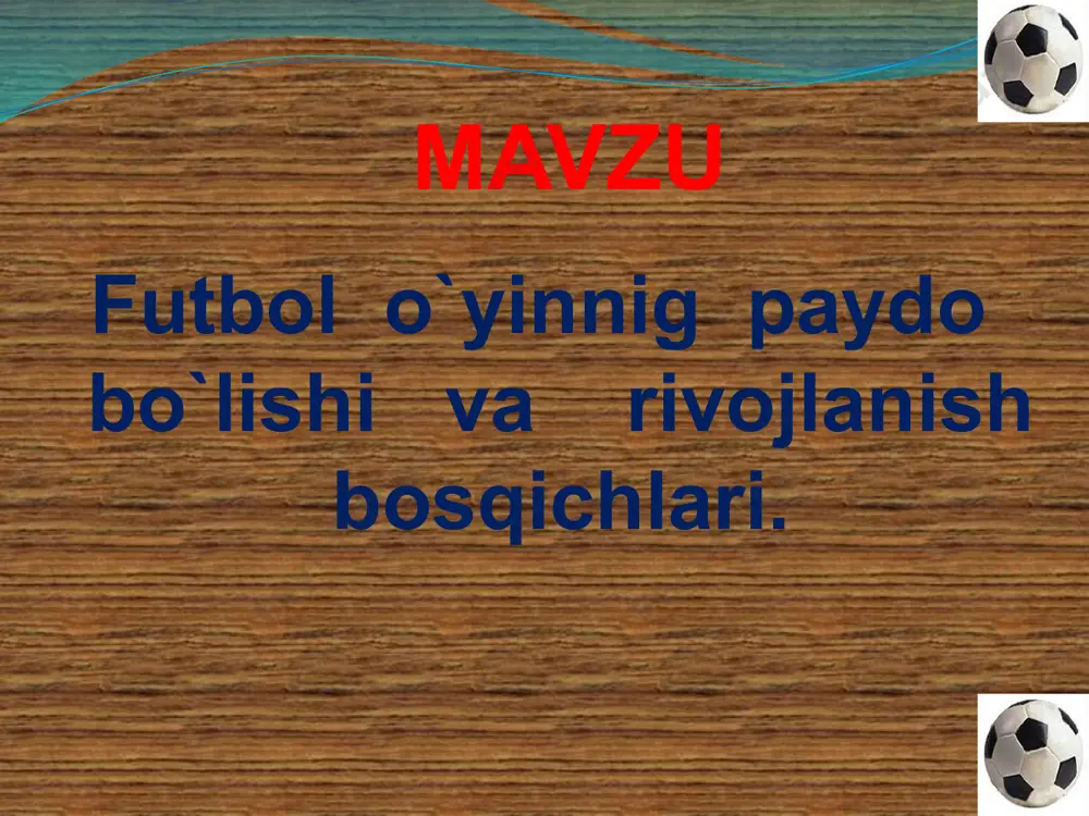 erishgan «komanda» g`olib xisoblanardi. o`yin tartibsiz bir urib yigitga o`xshar, ko`p xollarda qon to`kar, mushtlashishgacha borib etardi. shu sababdan va «jin o`yin» sifatida ingliz qirollari futbolni ko`p marta taqiqlaganlar. bu taqiq 200 yil amalda bo`ldi. qadimgi charm to`p qadimgi xalqlarda futbol xitoy ayollari futbol o`ynamoqdalar qadimgi gretsiya o`smirlari maydon o`rtasida oyoqda to`p o`ynash birinchi galda ingliz kollejlari hamda universitetlarida yoyildi. xix asrning ikkinchi yarmidan futbol o`yinida ochiq oydin ikki yo`nalish tarkib topadi. ulardan birini london hamda kembrij kollejlari qollab quvatlar edi. bular 1863 yili futbol assotsiatsiyasi tuzadilar va yumaloq toni oyoqda o`ynashi rasm qilishga qaror qiladilar. 1848 yili kembrij futbol klubi birinchi bor yagona o`yin qoidalarini joriy qiladi va bu qoidalarni nashr etishga qaror qilinadi. afsuski, ular bosmadan chiqmay yo`qolib ketadi. bizgacha etib kelgan qoidalar 1863 yil 8 dekabrda e`lon qilingan. bu qoida 13 banddan iboratdir. hozir biz bilgan futbol ana shunday paydo bo`lgan. 1863 yilgi qoidalar hozirgi qoidalardan farq …