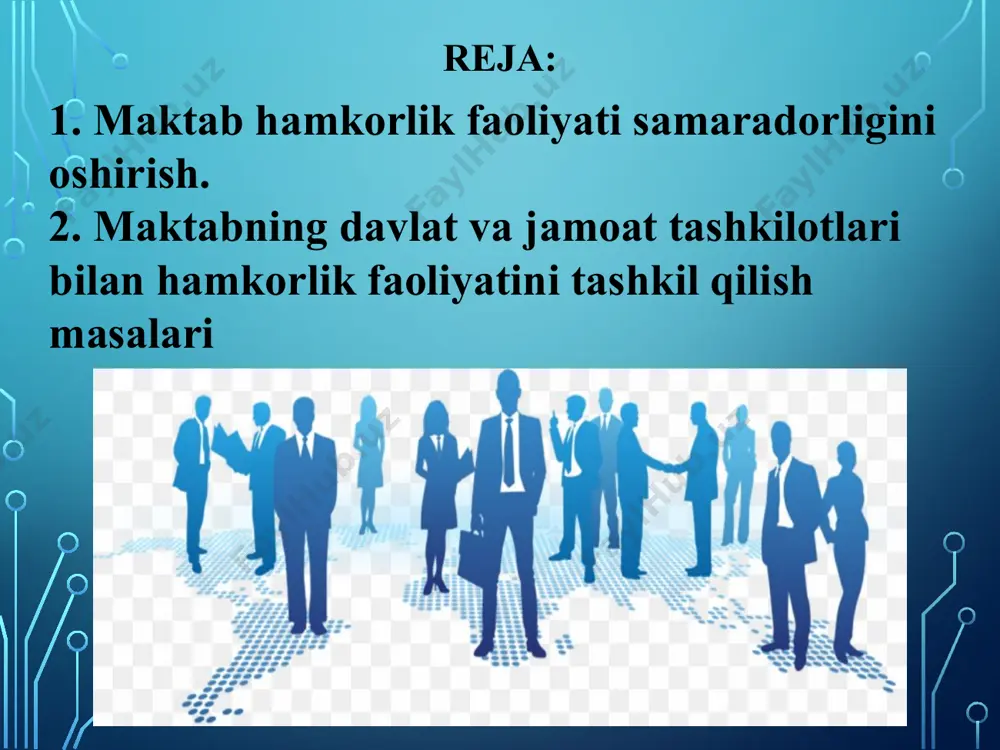 matsiya qo‘shimcha ta'lim xizmatlari narxi haqida ma'lumot nodir pedagoglar va noyob sharoitlar haqida informatsiya ta'lim muassasasi o‘quv jarayoni haqida ma'lumot muassasaning psixologik muhiti haqida pedagog va o‘quvchilarning yirik loyihalari va muvaffaqiyatlari haqida ma'lumot muvaffaqiyatli jamoatchilik bilan ishlash (pr) faoliyatining tamoyillari maqsadli jamoatchilik bilan ishlash (pr) faoliyatining natijaviyligi turli toifadagi talabgorlarning ta'lim hizmatlariga nisbatan ehtiyojlarini qondirish o‘quvchilarning muassasadagi shaxsiy talablari qondiriladi; taklif qilinayotgan yuqori sifatli ta'lim xizmatlariga nisbatan jamoatchilik fikri shakllanadi; pedagogik jamoa va ishchi xodimlarning mavjud sharoitdan qoniqishlari; yuqori sifatdagi ta'lim. maktabning jamoatchilik bilan aloqalar faoliyatini kim yoki kimlar amalga oshirishi lozim? muassasada jamoatchilik bilan ishlash (pr) faoliyati yuqori natijaga erishishi uchun qanday tizimni yaratish lozim? maktabning jamoatchilik bilan ishlash (pr) faoliyati ota-onalar uchun ped-psixologik o‘quv kurslari tashkil qilish oav bilan ishlash ma'naviy va ko‘rgazmali tadbirlar faoliyati tm taqdimoti turli tashkilotlar bilan hamkorlik jamoatchilik bilan ishlash (pr) faoliyati yo‘nalishlari korporativ pr (muassasa imijini shakllantiradi) ta'lim muassasasingizni qanday ko‘rishni xohlardingiz? buning …