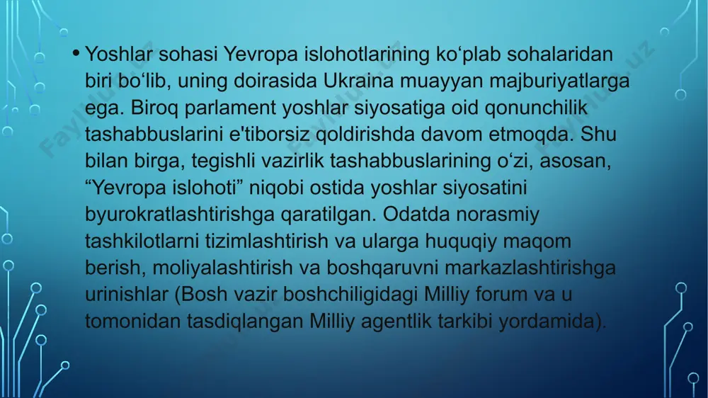 asi”dan ko‘ra ko‘proq mos tushadi. ukraina uchun o'ng qanot radikal tashkilotlarning (norasmiy uyushmalar, futbol muxlislari "firmalari" va boshqa partiyaviy bo'lmagan tuzilmalar negizida) faoliyati tegishli misol bo'la oladi. hali ham saylovga kelayotgan yoshlarga kelsak, mavjud statistik materiallar ushbu guruhning qiymat o'ziga xosligi saylov o'lchovida qanday namoyon bo'lishini aniq tahlil qilish imkonini beradi. ko'rsatish uchun, keling, ukrainaning eng yirik talaba shaharlaridan biri bo'lgan xarkovda talabalar ovoz berishning o'ziga xos xususiyatlarini ko'rib chiqaylik. quyidagi jadvalda xarkov talabalar turar joyida o‘tkazilgan ovoz berish va shahar bo‘yicha umumiy natijalar (2014 yilgi parlament saylovlari va 2015 yilgi viloyat kengashi saylovlari asosida) taqqoslanadi. albatta, bunday taqqoslashda uslubiy xatolar bor: birinchidan, talabalar turar joyidagi saylovchilarning hammasi ham 18-29 yosh toifasiga mansub emas, ikkinchidan, yotoqxonada yashovchi talabalar barcha yoshlarni ifoda etmaydi. va shunga qaramay, asosiy tendentsiyalarning namunasi sifatida natijalar oshkor bo'lmoqda. image2.png image3.jpeg image4.jpeg image5.jpeg image6.jpeg image7.jpeg image8.jpeg