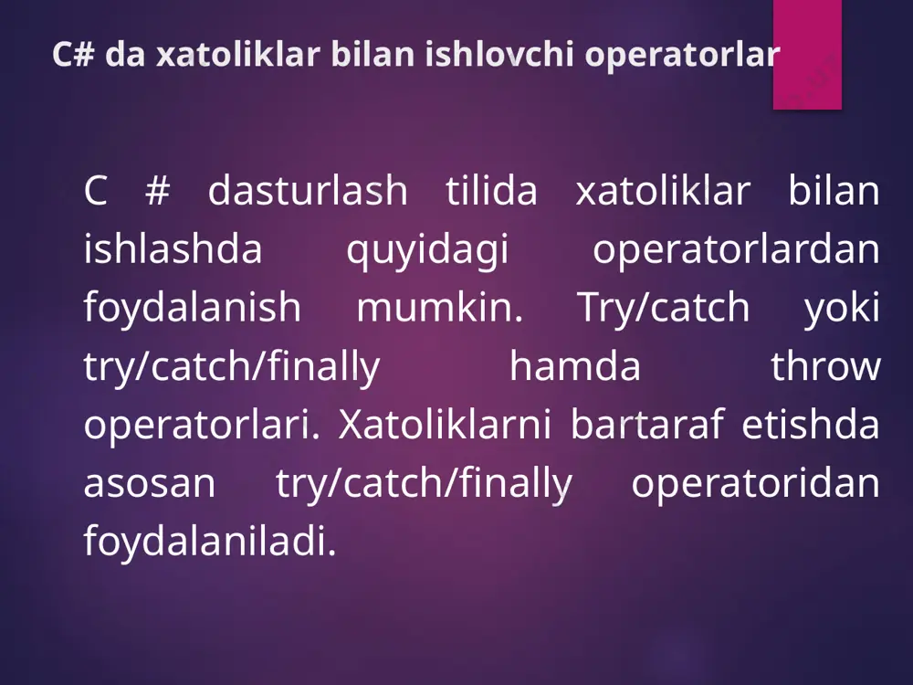 c# dasturlash tilida favqulotda vaziyatlar bilan ishlash - Page 5