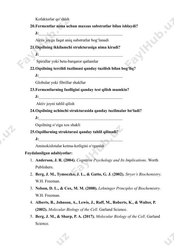 oqsillarning strukturasi va fermentlarning ta’sir etish mexanizmi - Page 4