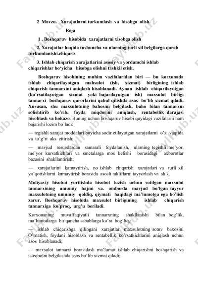 xarajatlarni turkumlash va hisobga olish — DOC