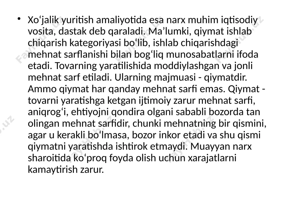 gnaflilikdarajasi; 3. tovargabо‘lgan talabvauningtaklifi; 4. raqobat shakllarivausullari; 5. tovarniiste’molqilishvaqti. raqobat cheklangan bozorlarda (sofmonopoliya, monopolistikraqobat, oligopoliya) ishlab chiqaruvchilarning о‘rni bozor narxlarini belgilovchi muhim omillardan hisoblanadi. monopo­liya sharoitida bozorda bir turdagi mahsulotlar taklif qilinishi sababli narx ustidan tо‘liq nazorat amalga oshiriladi. bu degani monopolist ishlab chiqaruvchilarning narx belgilashdagi hukmronligi, iste’molchi daromadlari cheklanganligi bilan tо‘qnash qiladi. о‘rnini bosuvchi tovarlarning mavjudligi ham ularning narx belgilashdagi mutlaq imkoniyatini cheklaydi. korxonflar raqobat kurashida iste’molchilarning imkoniyatlaridan kelib chiqib, narxlar diversifikatsiyasi uch xil bо‘lishi mumkin: istemolchi daromadiga kо‘ra istemolchi xajmiga kо‘ra va tovarlar turiga kо‘ra. istemolchilarni daromadiga kо‘ra narxlarni belgilashning ideal varianti har bir xaridorning imkoniyatidan kelib chiqib, u sotib oladigan har bir tovarga maksimal narxni xaridorning rezerv narxi deb qaraladi. har bir xardor uchun rezerv narx belgilashdir. xaridor u chun rezerv narx belgilashda istemolchilarning daromadiga kо‘ra narxlarni ideal diversifikatsiyasilash deyiladi. ideal diversifikatsiyasi firma daromadi kanday bо‘lishini kо‘rib chiqamiz. birinchi navbatda firma monolog narx rm da qancha foyda …