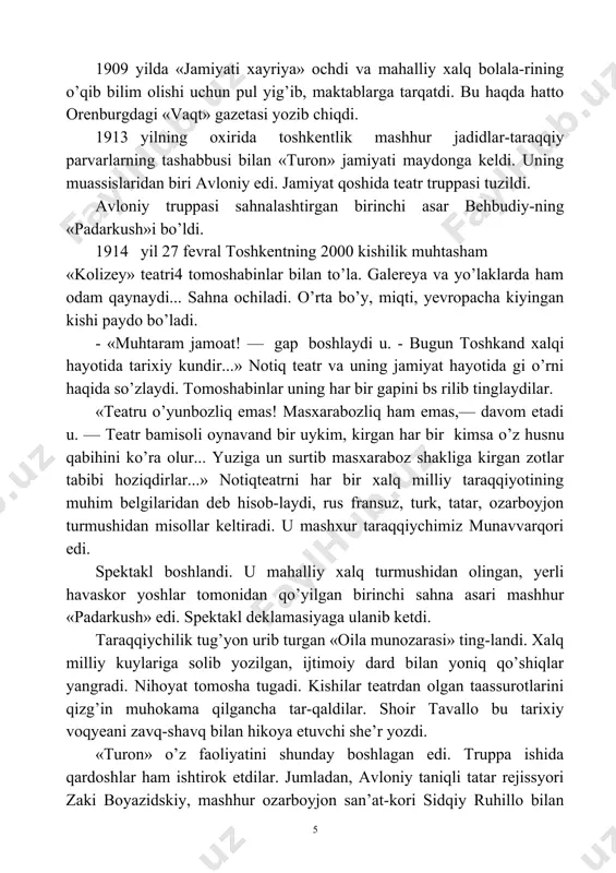 biz va siz», «ikki sevgi», «po’rtugaliya inqilobi» kabi dramalar yozdi, «qotili karima», «uy tarbiyasining bir shakli», «xiyonatkor oilasi», «badbaxt kelin», «xo’r-hur», «jaho-lat», «o’liklar» kabi sahna asarlarini tatarcha, ozar-boyjonchadan tarjima qildi. afsuski, bularning hyech biri o’z davrida bosil-gan emas. to’g’ri, ularning ko’pchiligi badiiy zaif. qoralamaga o’xshaydi. hatto shunday taassurot tug’iladi-ki, muallif biror mavzuga zarurat sezganu, oyoq ustida yozib qo’ya qolgan. bir nafas-da, bir o’tirishda yozgan. bu asarlarning o’z davrida ahamiyati katta bo’lgan. un-dan ayrimlari 1979-1998 yilda nashr qilindi. 1916 yilda toshkentda bulgan tanikdi sharqshunos a. samoylovich «kolizey»da avloniy tarjima qilib sahnalashtirgan «o’liklar» (jalil mamadqulizoda asari)ni ko’rib, o’z taassurotlarini shunday yozgan edi: «toshkentning ulkan «kolizey» teatrida ozarboyjonchadan sart tiliga tarjima qilingan «o’liklar» pyesasi qo’yildi. ijro juda yaxshi edi...»1. to’g’ri, tavallo yozganidek, teatr «taraqqiyning xabari», «millatning hayot asari» edi. lekin, umuman olganda, teatrchilik ishlari oson kechgan emas, «kimiki sahnada ko’rsang, ani jasorati bu!»2 deganda tavallo mutlaqo haq edi. «1915 yilda mahalla xalqi domlamiz …